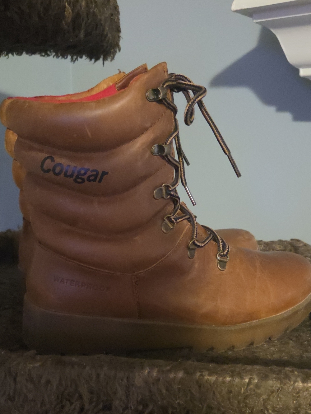 Cougar Cognac Brown Lace-Up Waterproof Leather Boots